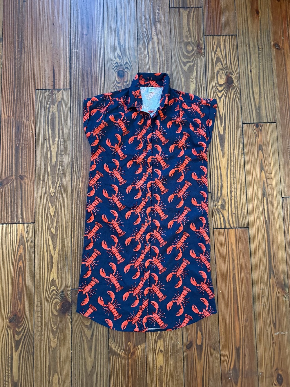 Old Navy Navy Blue Button-Up Dress with Red Lobster Print